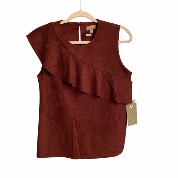 Evolution Rust Color Faux Suede Sleeveless Top/Ruffle-Back Keyhole-Medium NWT - Picture 1 of 10